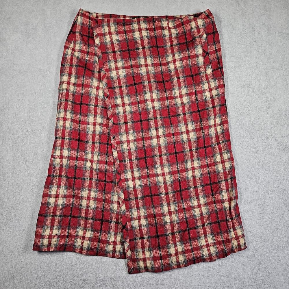 Eddie Bauer Skirt Womens 14 Petite Red Plaid Wool Blend Classic Prep‎ Academia
